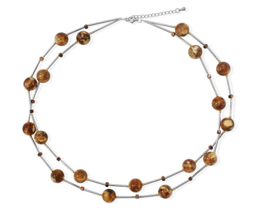 Zweireihige Rohbernstein Kette Collier aus Edelstahl