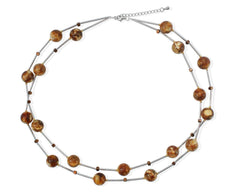 Zweireihige Rohbernstein Kette Collier aus Edelstahl