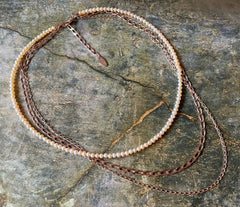 Rosegold überzogenes und mehrreihiges 925 Silber Collier mit Zuchtperlen