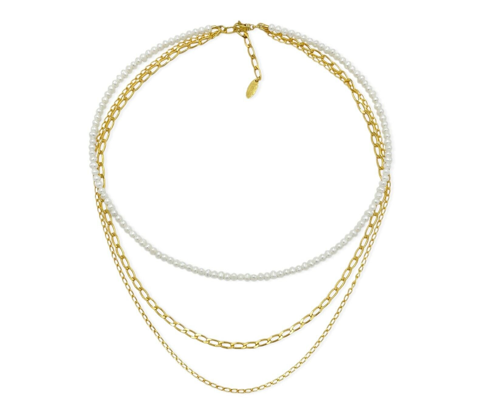 Vergoldetes mehrreihiges 925 Silber Collier mit weißen Zuchtperlen