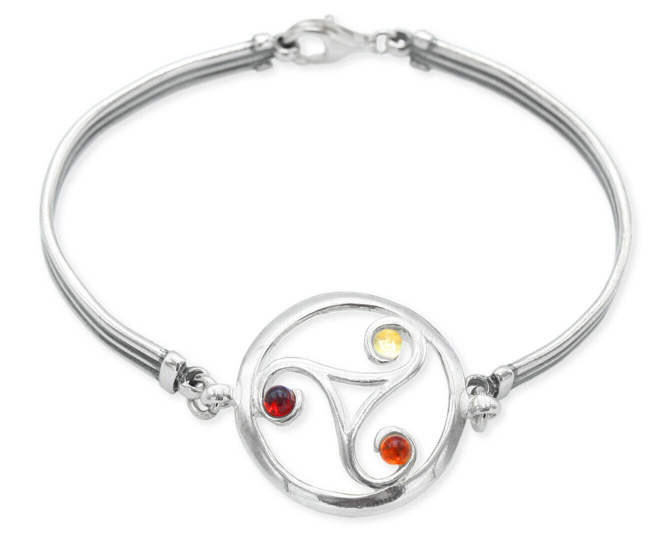 925 Silber Armreif mit keltischem Knoten und runden Bernsteinen