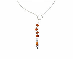 Zierliche längliche Silber Bernstein Kette in Cognac-Farbe