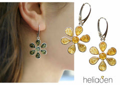 925 Silber Ohrringe mit mehrfarbigem Bernstein in Blumenform