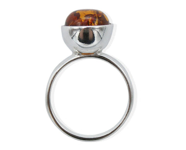 925 Silber Kelch-Ring mit Bernstein in Cognacfarbe