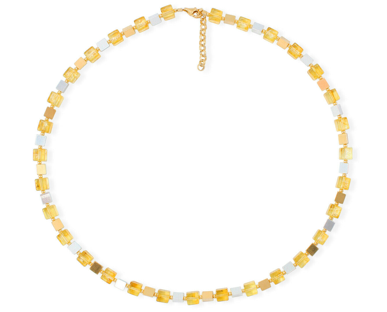 Elegantes Bernstein-Cube Collier mit Dreiecken aus vergoldetem 925 Silber