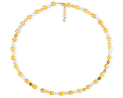 Elegantes Bernstein-Cube Collier mit Dreiecken aus vergoldetem 925 Silber