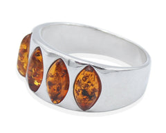 925 Silber Ring mit vier Marquise Bernsteinen