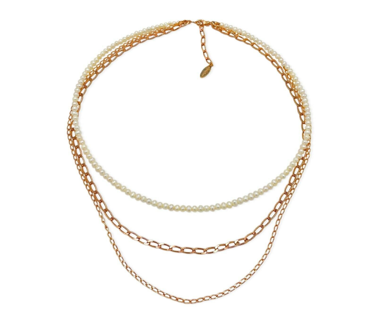 Rosegold überzogenes und mehrreihiges 925 Silber Collier mit Zuchtperlen