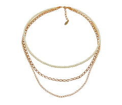 Rosegold überzogenes und mehrreihiges 925 Silber Collier mit Zuchtperlen