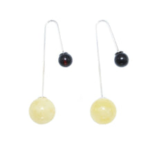 Silber Ohrringe mit Kirschefarbigen und Honig-Gelben Bernstein Kugeln