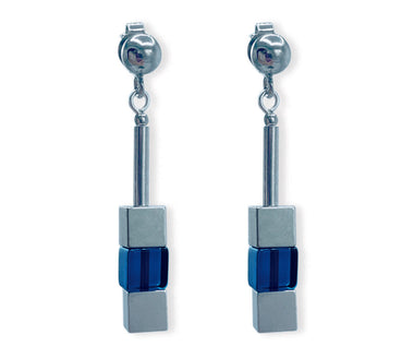Elegante blaue Bernstein Cubes-Ohrringe mit rhodinierten 925 Silber