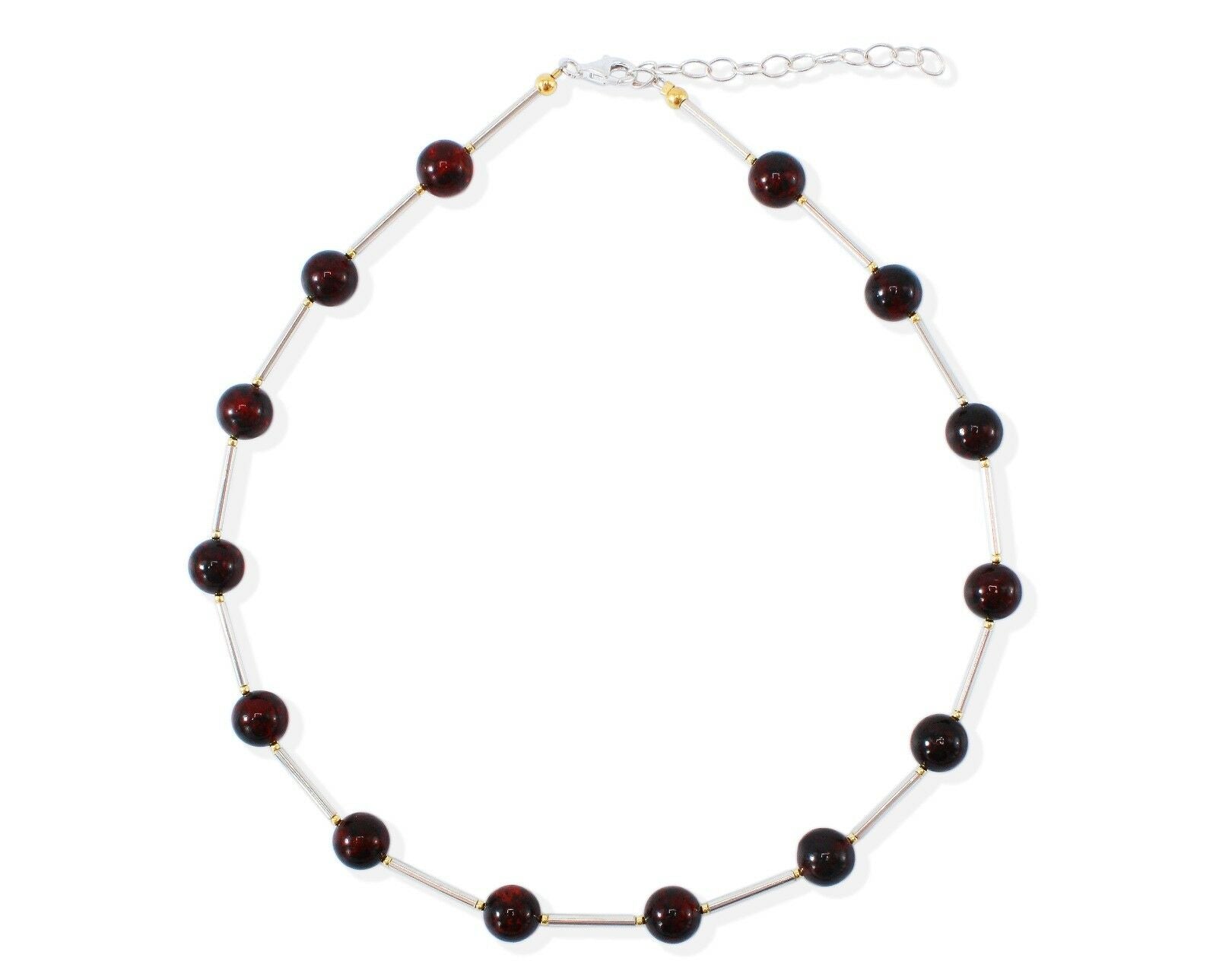 925 Silber Bernsteinkugel Collier in Kirschfarbe