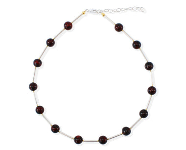 925 Silber Bernsteinkugel Collier in Kirschfarbe