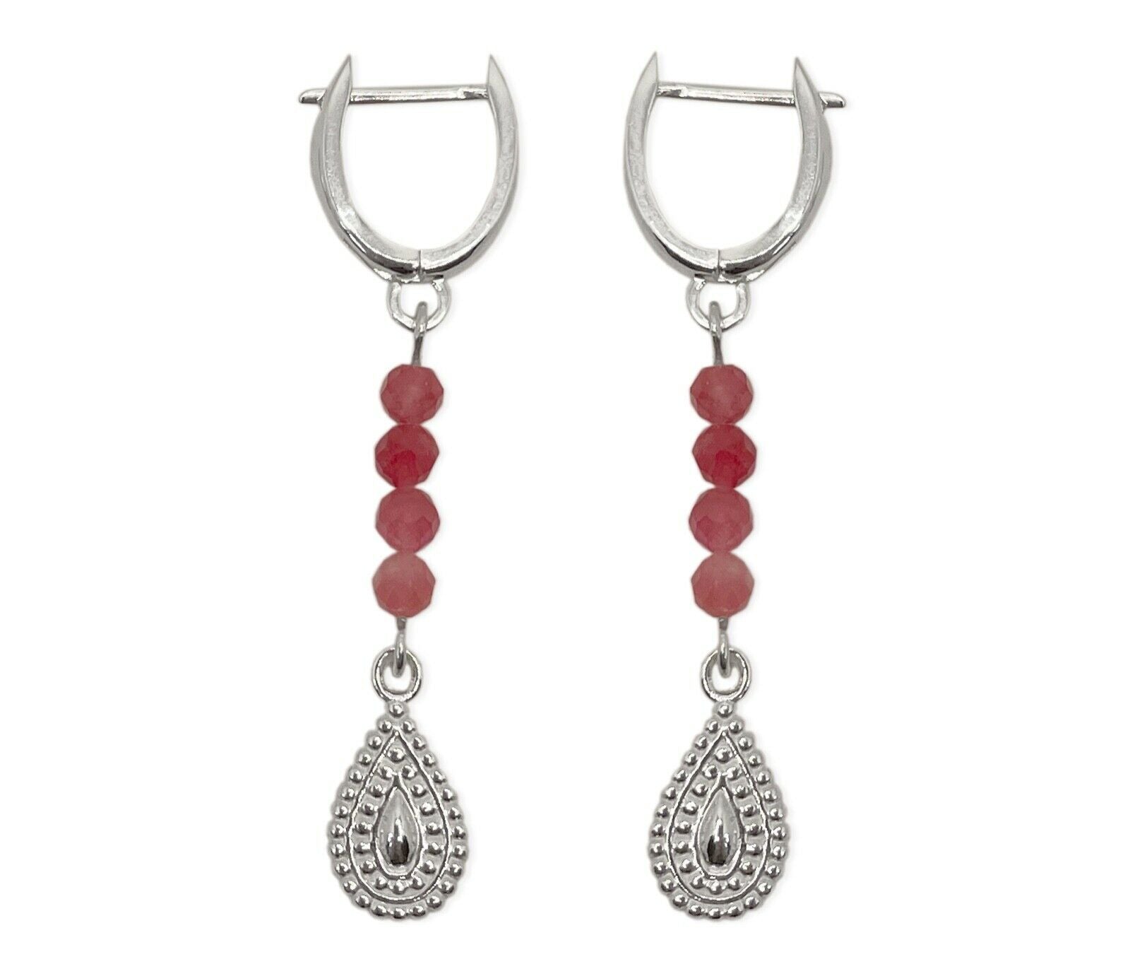 925 Silber Brisur Ohrringe mit Tropfenform und rosa Turmalin