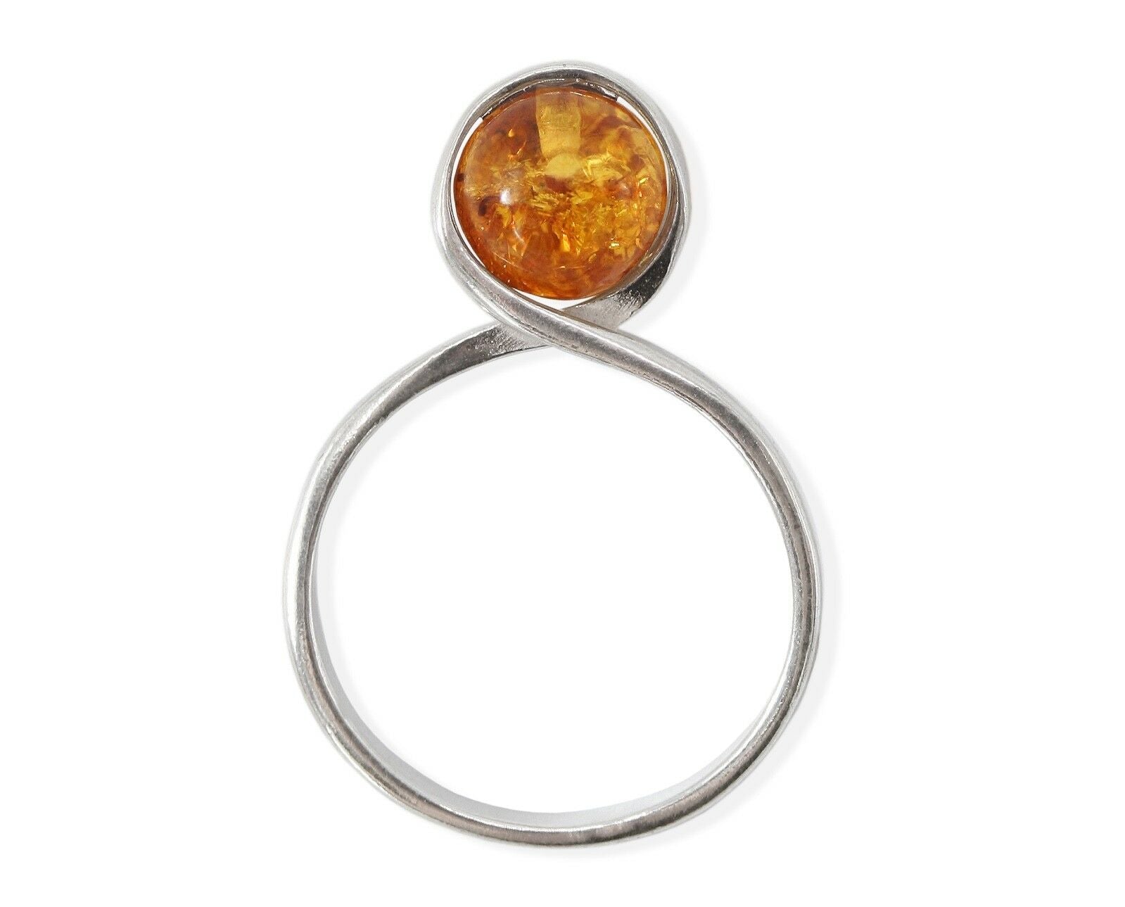 Umwickelter 925 Silber Cognac-Bernsteinkugel Ring