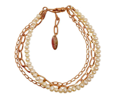 Mehrreihiges Rosegold 925 Silber Ketten-Armband mit Zuchtperlen