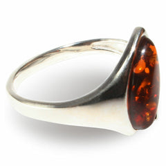 925 Silber Ring mit Bernstein im Marquise-Schliff