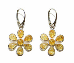 925 Silber Ohrringe mit Bernstein in Gelb in Blumenform