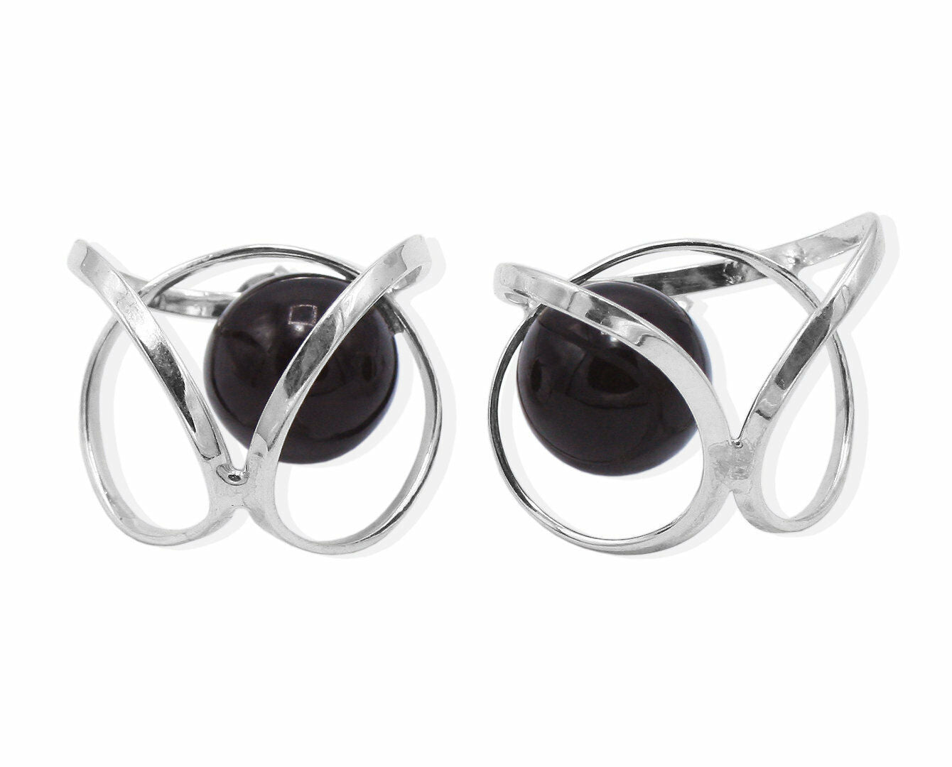 Umwickelte Ohrstecker mit Bernsteinkugel in Kirschfarbe und 925 Silber