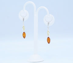 925 Silber Ohrstecker mit Marquise Bernsteinen in Gelb und Cognac