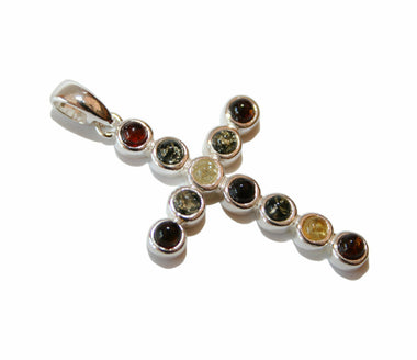 Zierliches 925 Silber Bernstein Kreuz Anhänger Kruzifix