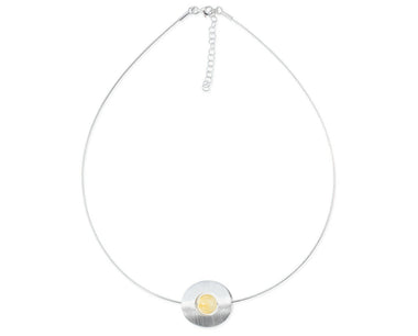 Elegantes 925 Silber Collier mit gelber ummantelter Bernsteinkugel