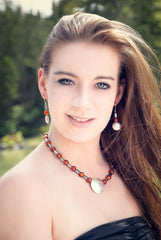 Bernstein Collier mit 925 Silber Diskus mit Hämatitwalzen