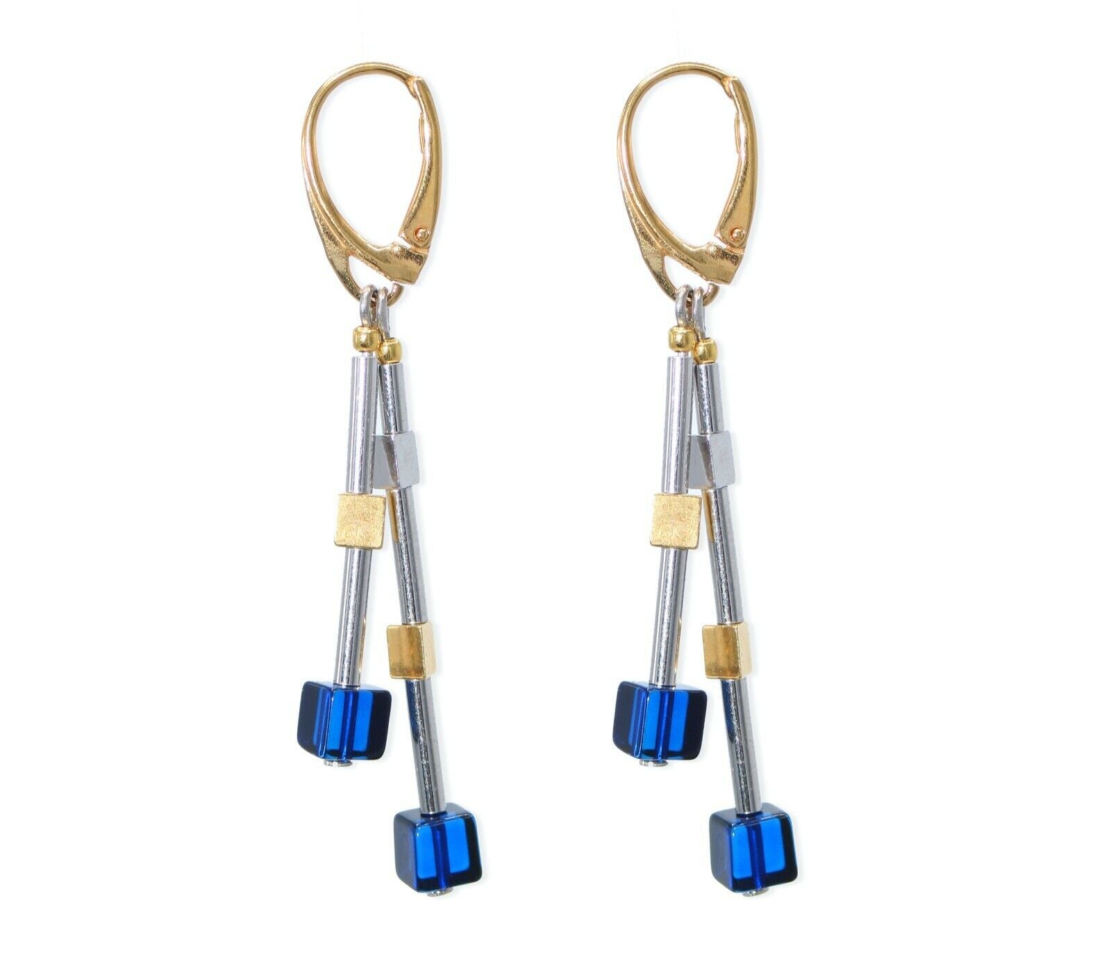 Elegante Ohrringe mit vergoldeten und rhodinierten 925 Silber und blauem Bernstein