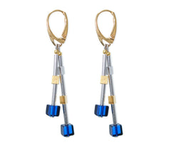 Elegante Ohrringe mit vergoldeten und rhodinierten 925 Silber und blauem Bernstein