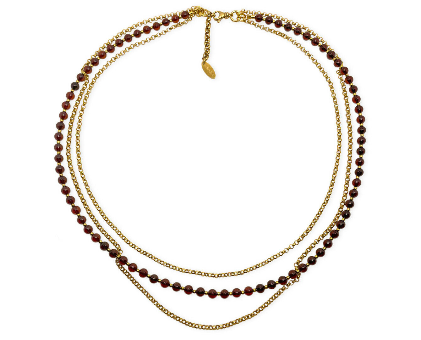 Mehrreihiges Collier mit Bernstein in Kirschfarbe und vergoldetem 925 Silber