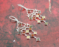 925 Silber Klappbrisuren mit Bernsteinrauten im orientalischen Stil