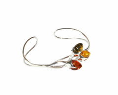 925 Silber Armreif mit drei mehrfarbigen Bernsteinen