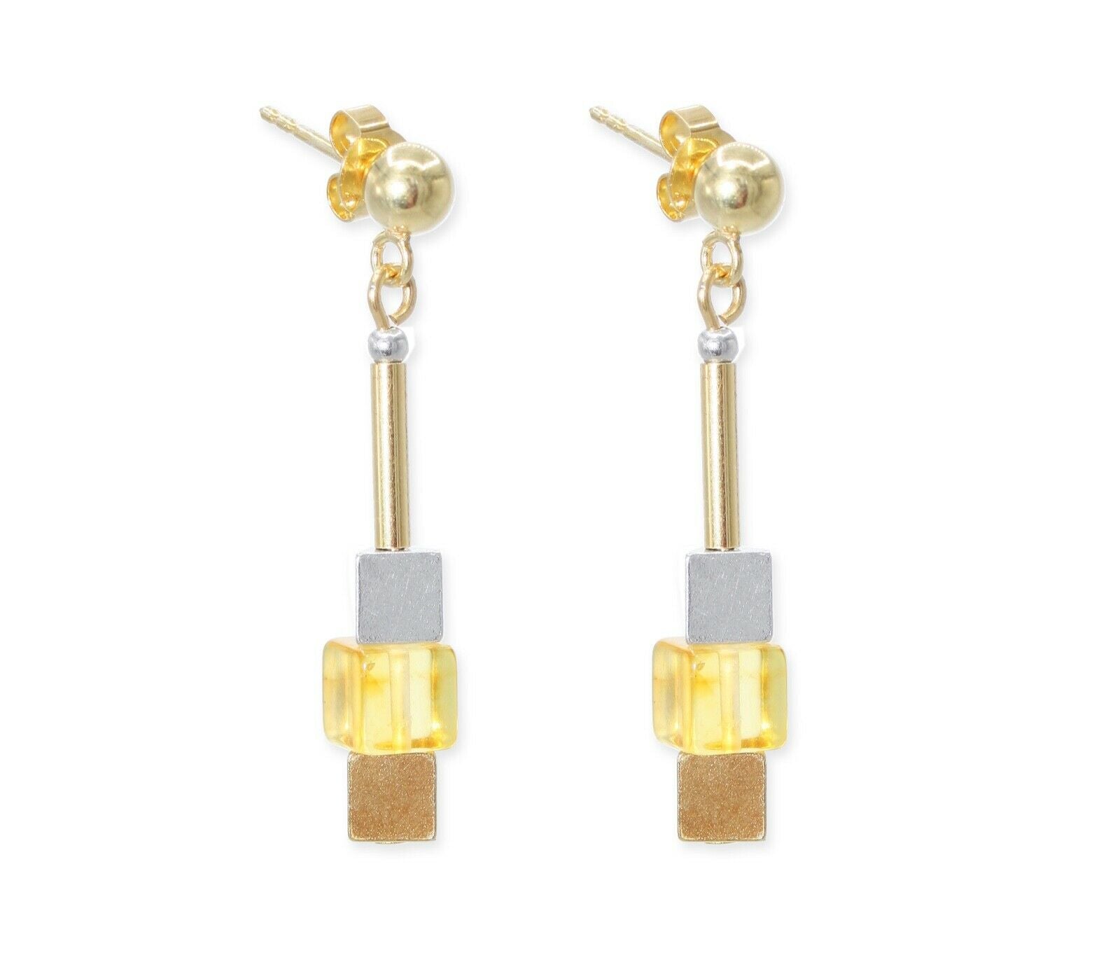 Vergoldete elegante Bernstein Ohrstecker aus 925 Silber Dreiecken