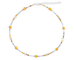 Bernstein-Cube Hämatit Collier mit 925 Silber