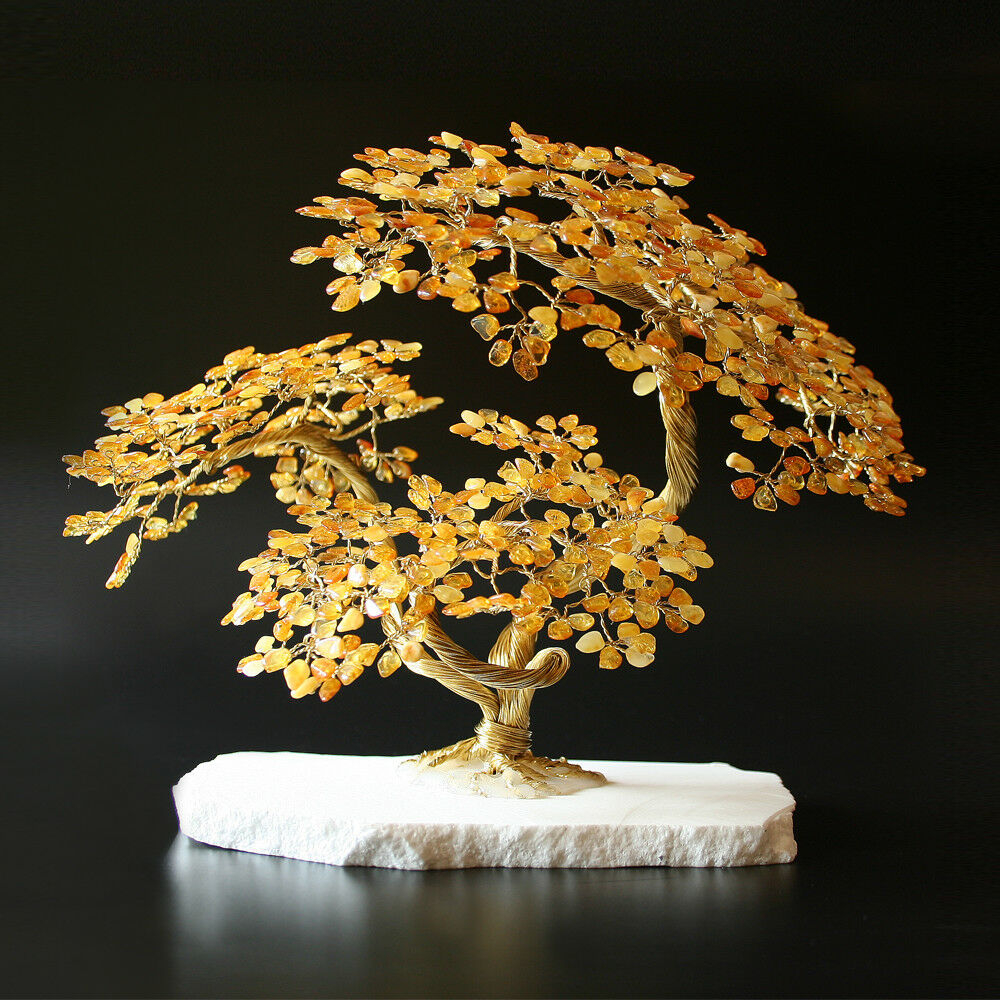 Bonsai Glücksbaum Lebensbaum Geldbaum aus Bernstein VIII 20 cm Handmade Handmade Feng Shui Deko
