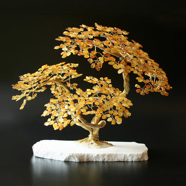 Bonsai Glücksbaum Lebensbaum Geldbaum aus Bernstein VIII 20 cm Handmade Handmade Feng Shui Deko