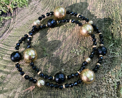 Wickelarmband mir Onyx und vergoldeten 925 Silber Kugeln