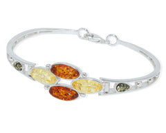 925 Silber Armreif mit sechs mehrfarbigen Bernsteinen