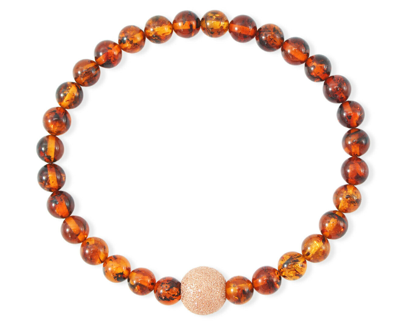 Armband mit Bernstein in Cognacfarbe und vergoldeter diamentierter Silberkugel