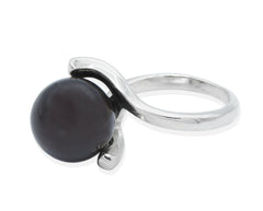 Gebogener kirschfarbender 925 Silber Bernstein-Kugel Ring