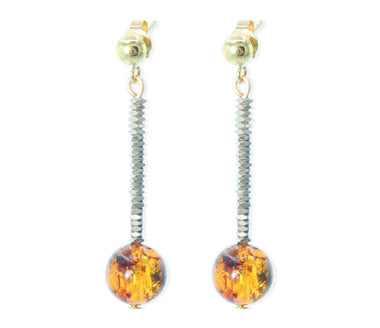 925 Silber Bernstein Ohrringe mit Hämatit in Cognacfarbe