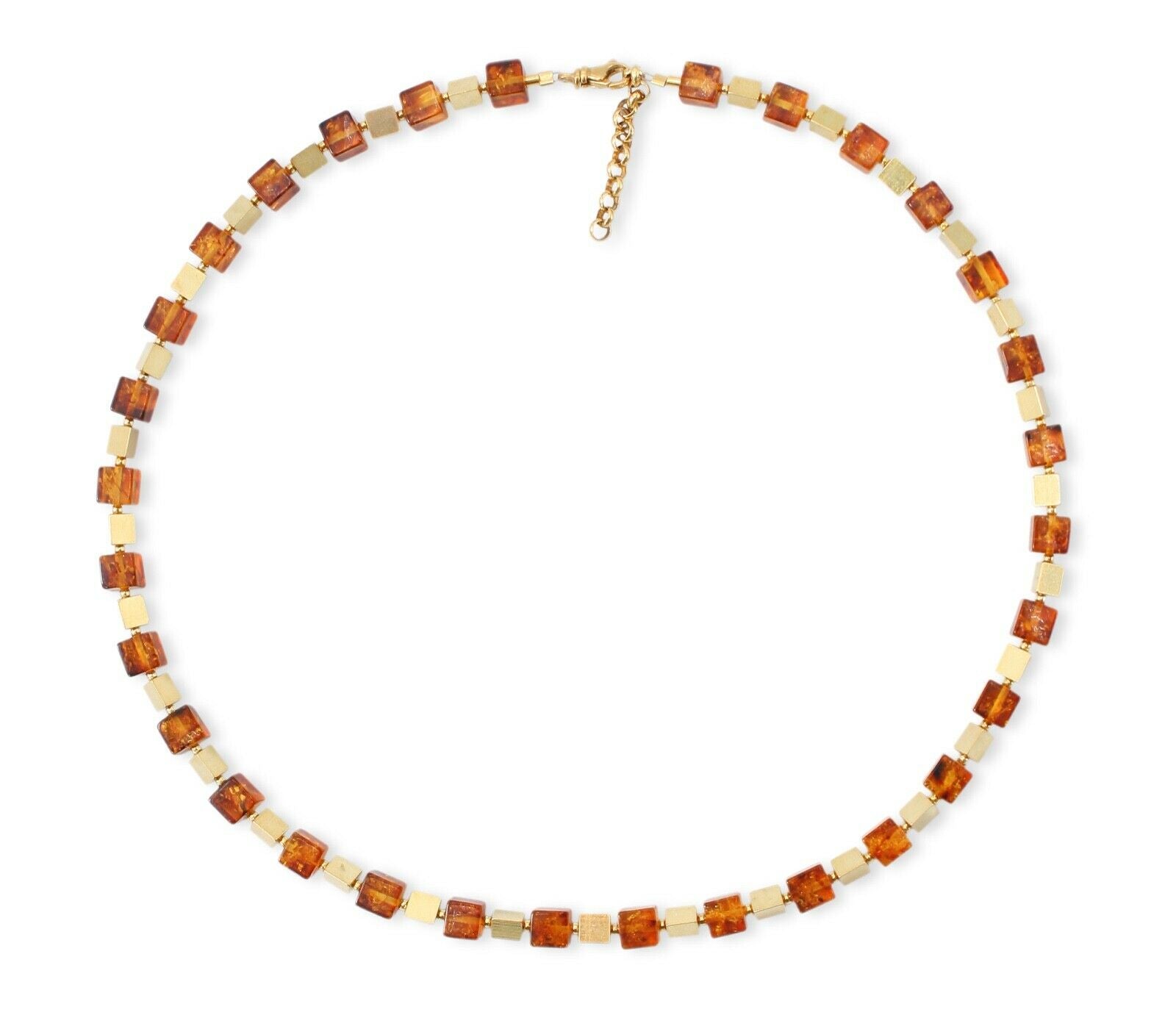 Elegantes Bernstein-Cube Collier aus vergoldeten 925 Silber Dreiecken