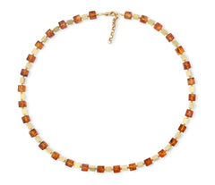 Elegantes Bernstein-Cube Collier aus vergoldeten 925 Silber Dreiecken