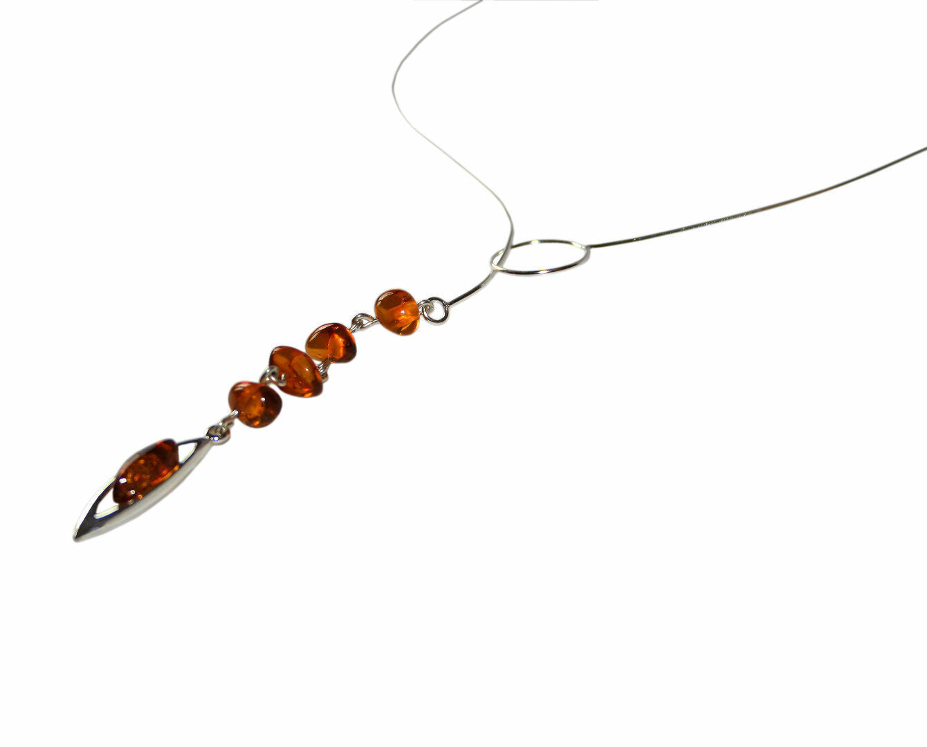 Zierliche längliche Silber Bernstein Kette in Cognac-Farbe