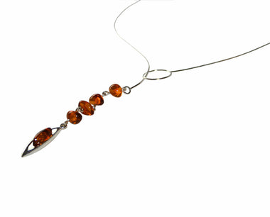 Zierliche längliche Silber Bernstein Kette in Cognac-Farbe