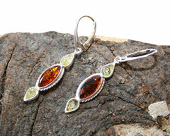 Elegante Bernstein 925 Silber Ohrhänger in Gelb und Cognacfarbe