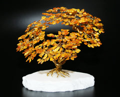 Bonsai Glücksbaum Lebensbaum Geldbaum aus Bernstein XI 18 cm Cognacfarbe Handmade Feng Shui Deko