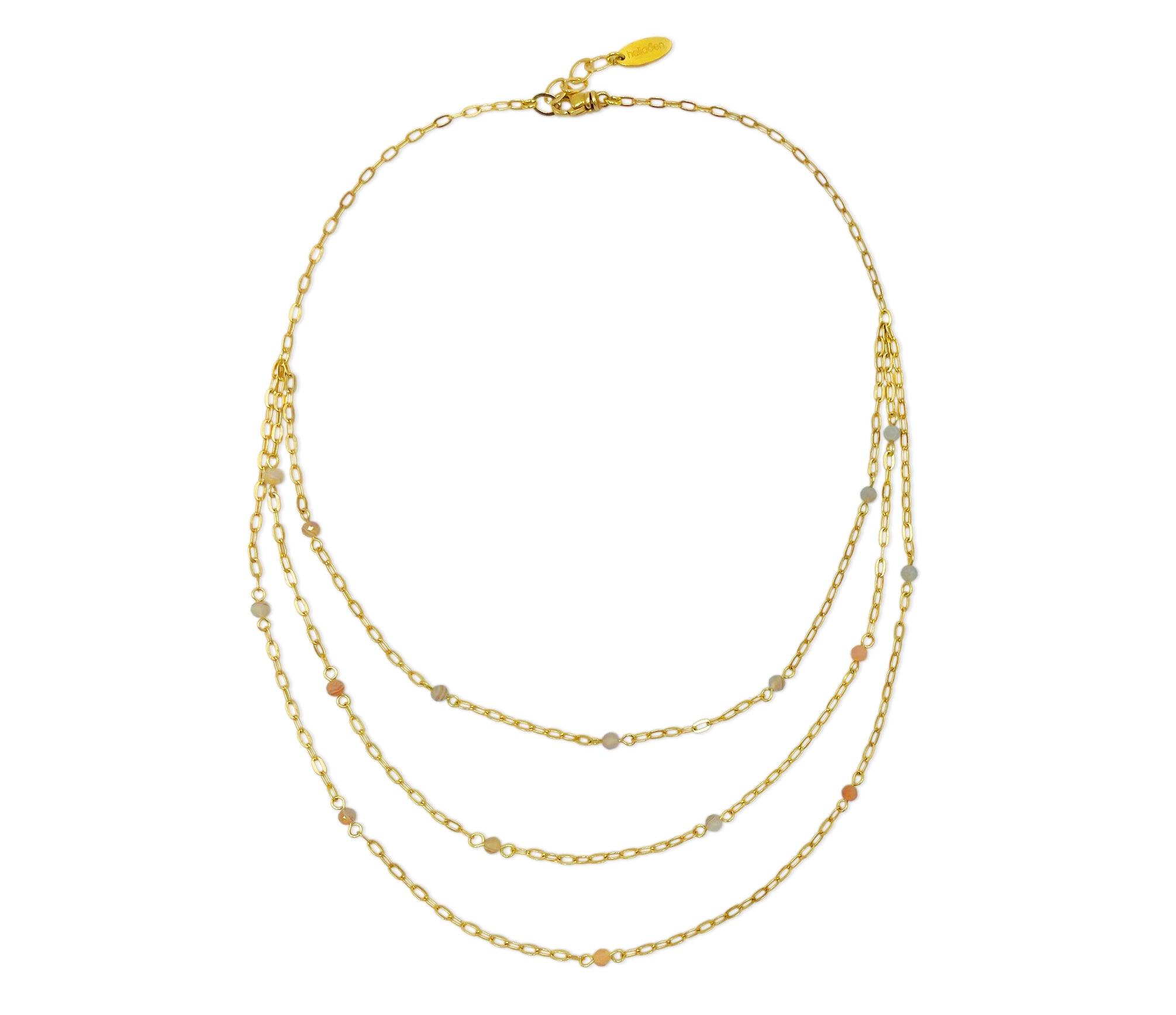 Dreiteiliges vergoldetes 925 Silberketten Collier mit Botswana Achat