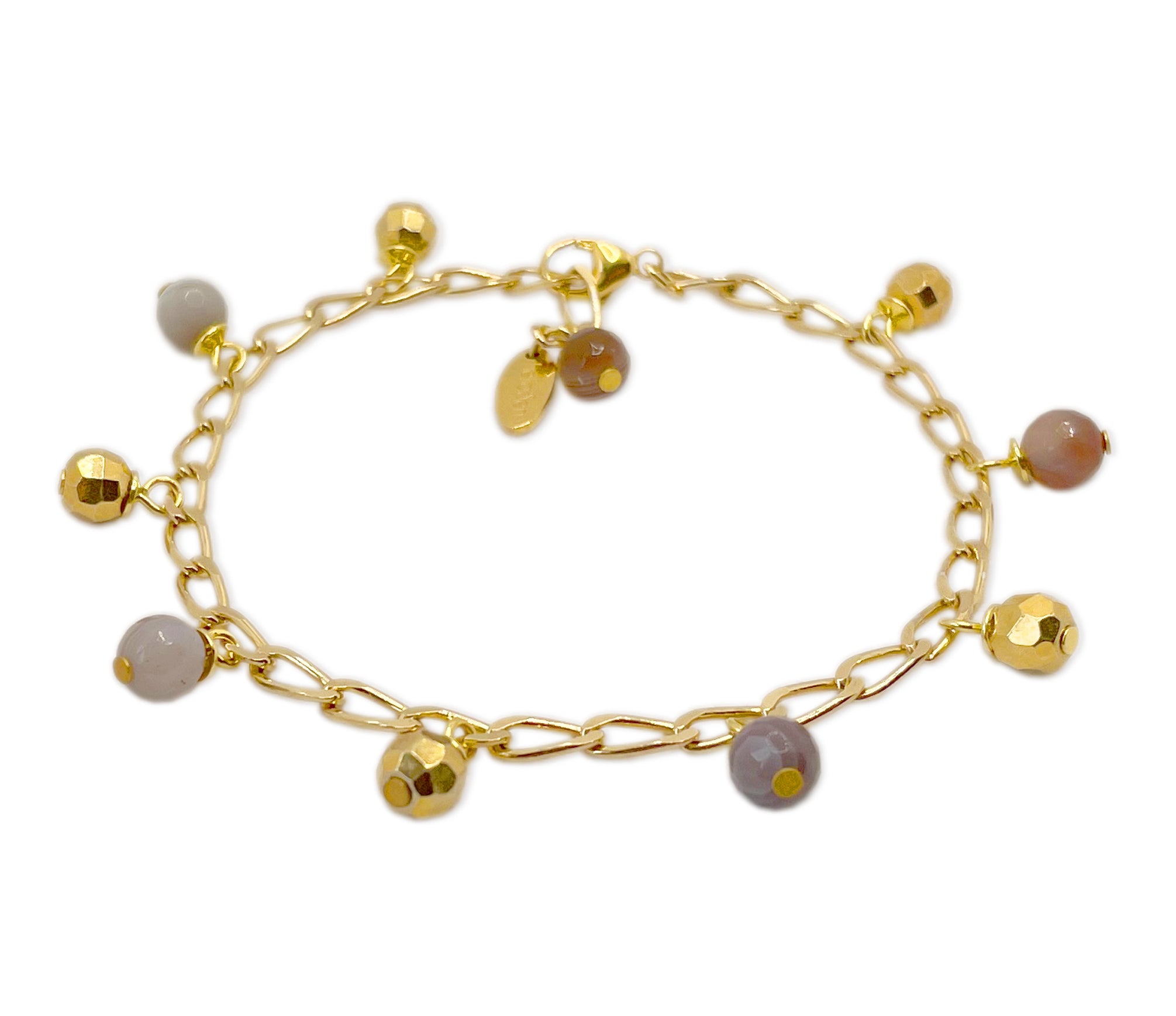 Vergoldetes 925 Silber Armband mit Botswana Achat und facettieren Kugeln