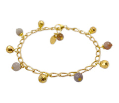 Vergoldetes 925 Silber Armband mit Botswana Achat und facettieren Kugeln